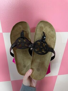 Tory Burch Black Logo Toe-Post Sandals